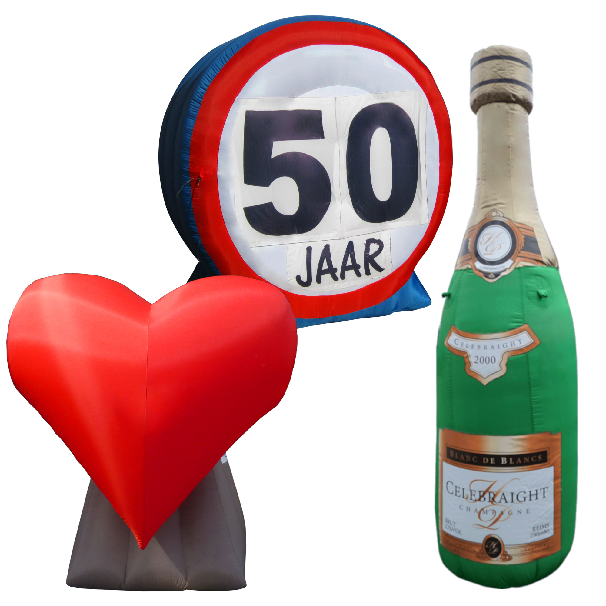 Sarah Abraham Express -  Opblaasbaar Verkeersbord Champagnefles Hart huren