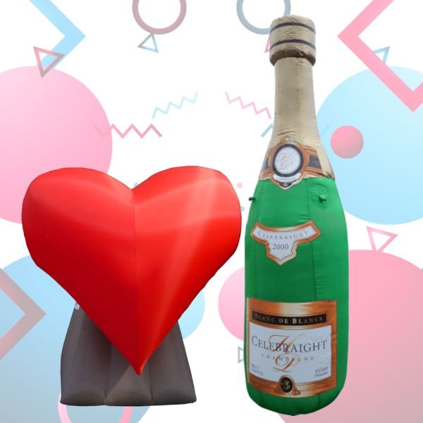 Opblaasbaar Hart en Champagnefles Combi Deal