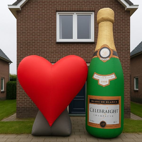Opblaasbaar Hart en Champagnefles Combi Deal